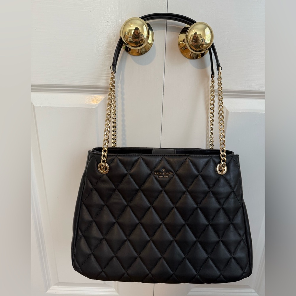 Kate Spade Black Quilted Shoulder Bag with Gold Chain